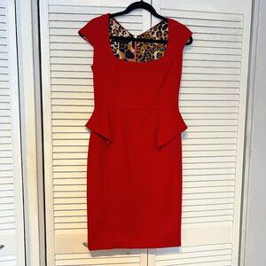 Twenty Cluny Red Wool Blend Dress with Leopard Silk Lining US Size 10